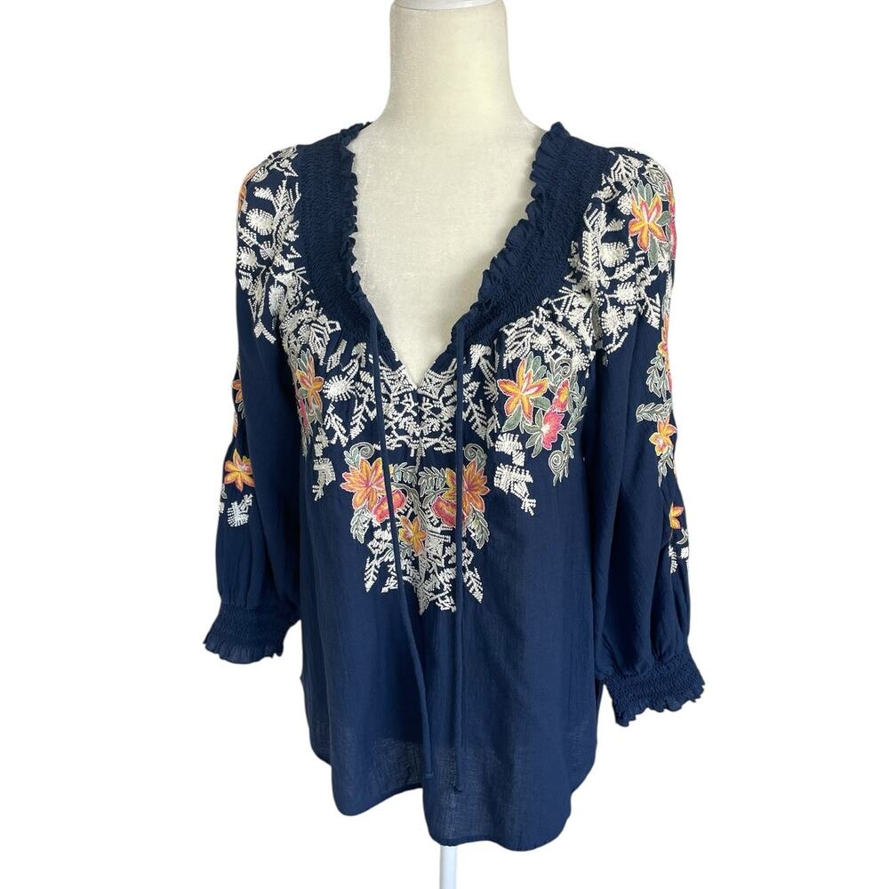 Sundance Cotton Gauze Embroidered Peasant Top Blue Size Small Boho Indie Cottage - Picture 3 of 10
